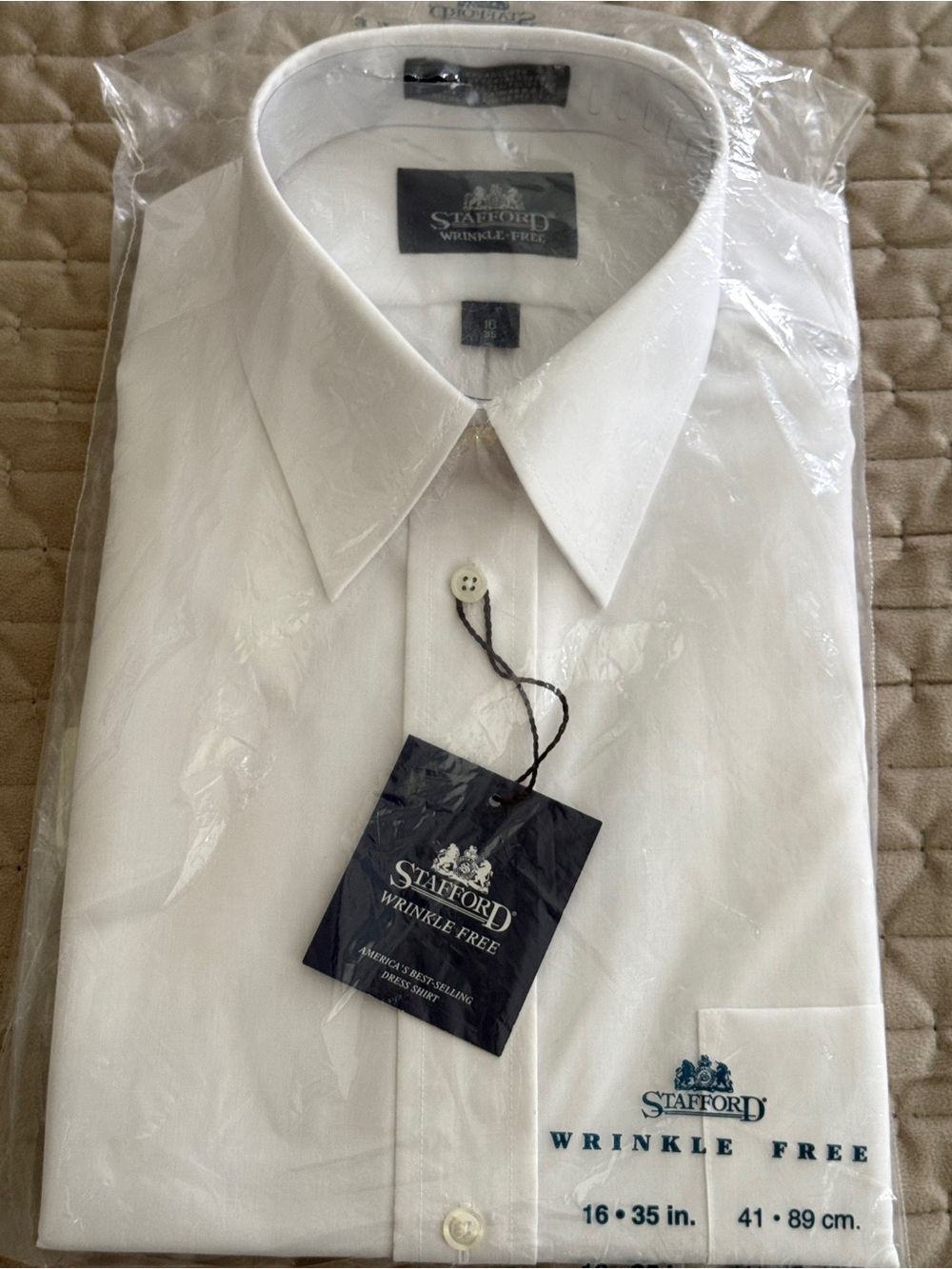 Stafford Men’s White Wrinkle-Free Dress Shirt 16/35